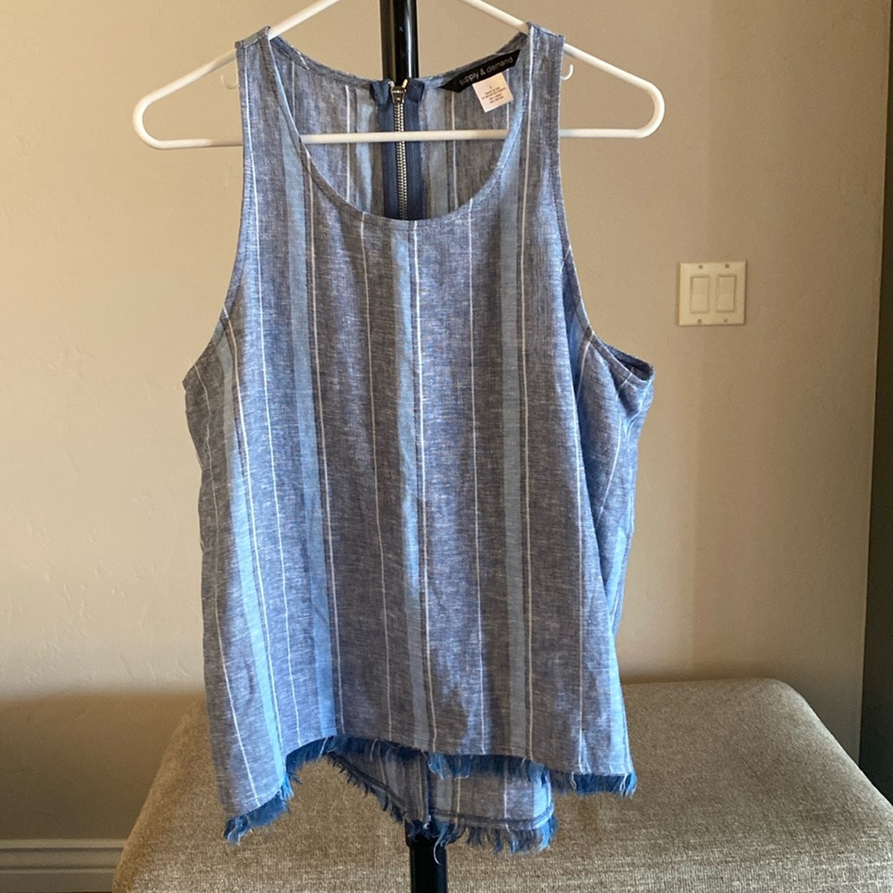 Supply and Demand Blue striped linen tank zip up back Size L